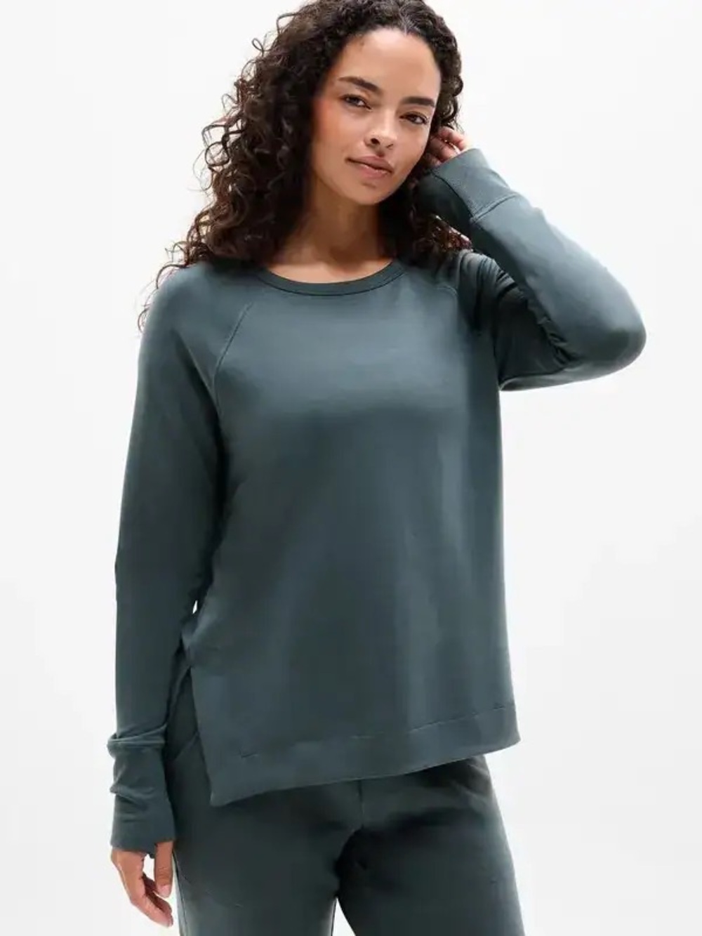 Athleta Coaster Luxe Recover Pullover Sweatshirt eden Blue New